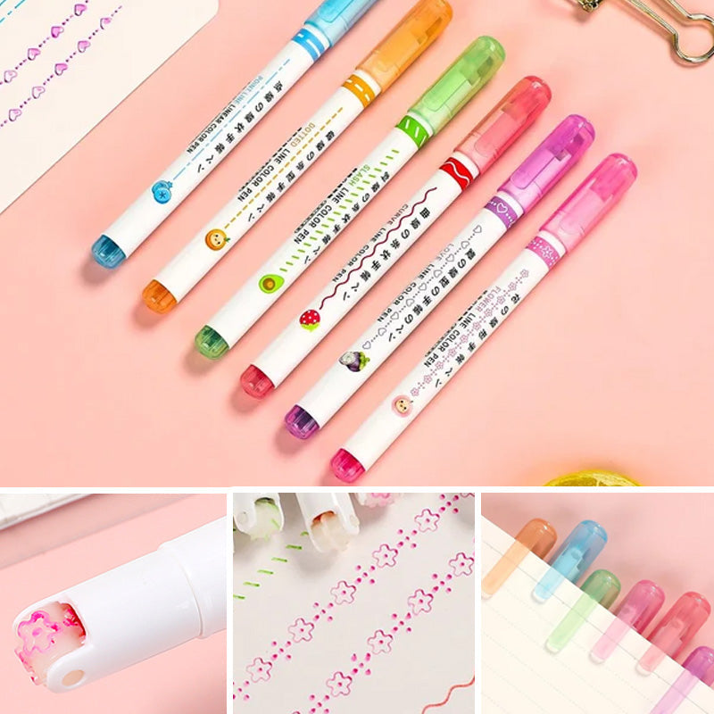 Dual Tip Pens with 6 Different Curve Shapes Fine Tips(1set/6pcs)