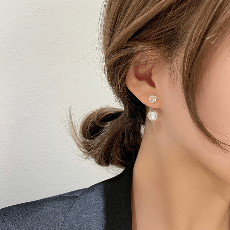 Buyfun Simple Hollow Diamond Ball Earrings