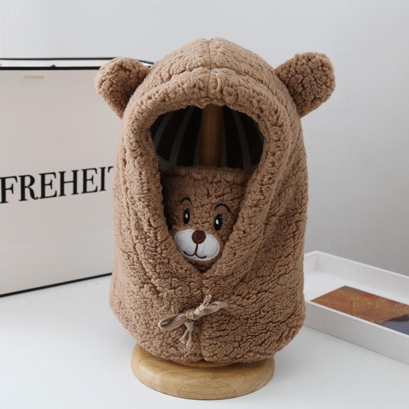 Warm Plush Bear Hat With Face Protection