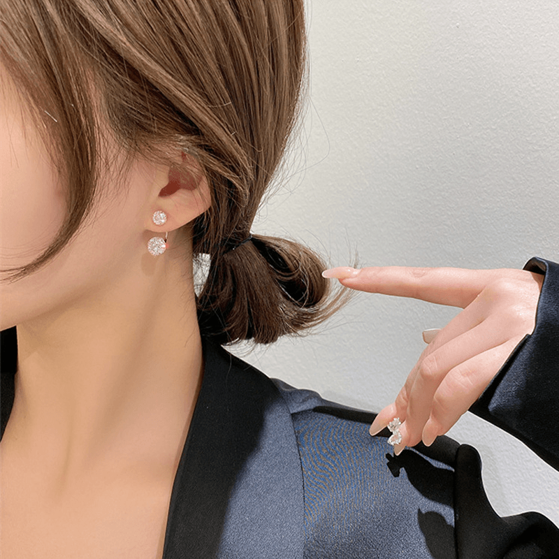 Buyfun Simple Hollow Diamond Ball Earrings