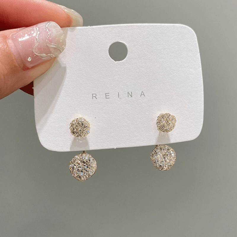 Buyfun Simple Hollow Diamond Ball Earrings