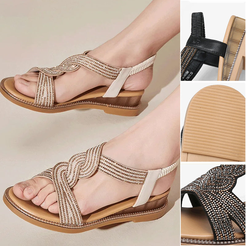 Anti-Skid Soft Sole Rhinestone Wedge Heel Shoes